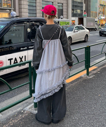 亮片波點網紗吊帶連衣裙