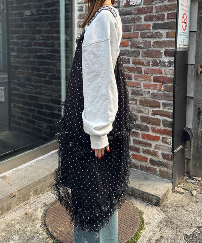 亮片波點網紗吊帶連衣裙