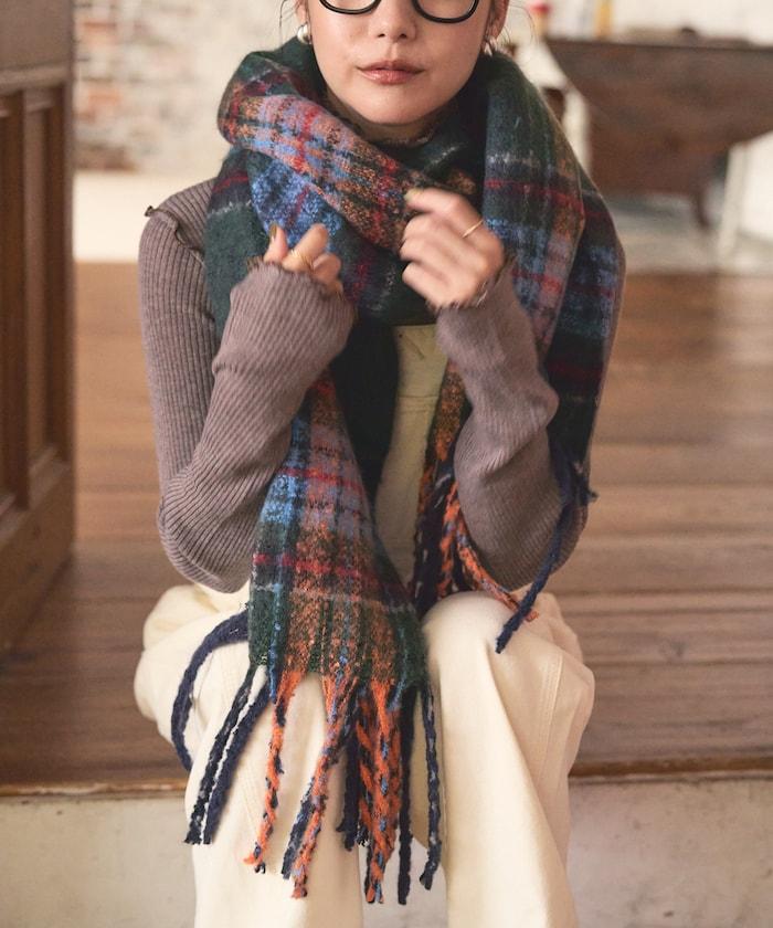 圈圈紗格紋圍巾