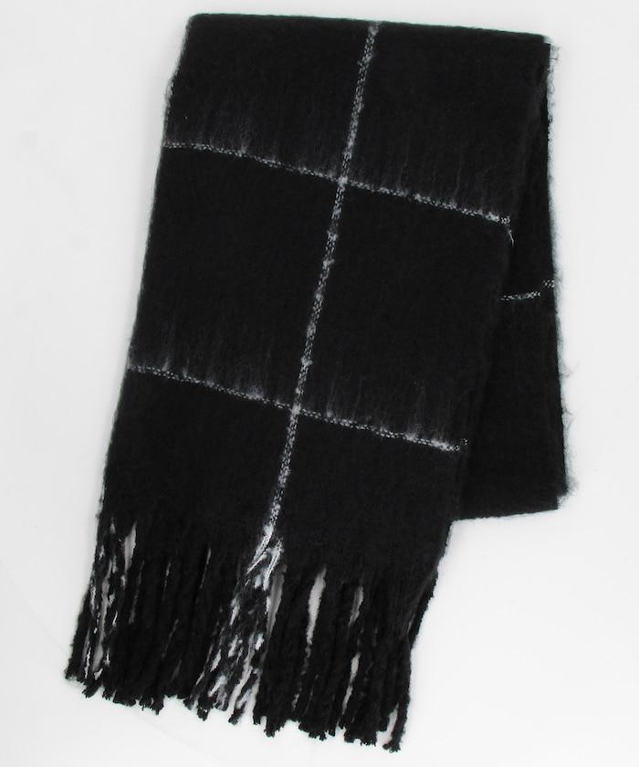 窗格格紋加厚圍巾