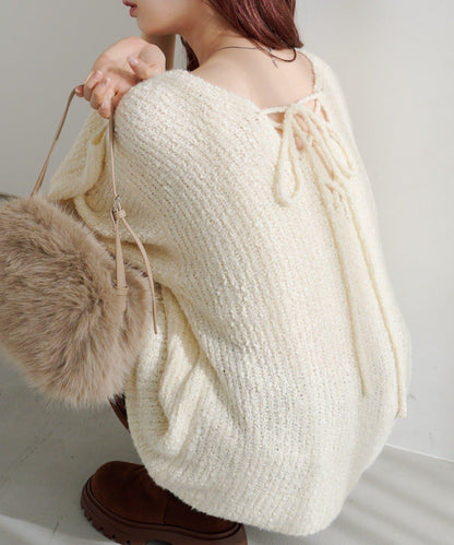 【純色&條紋/前後兩穿】繫帶寬鬆針織衫