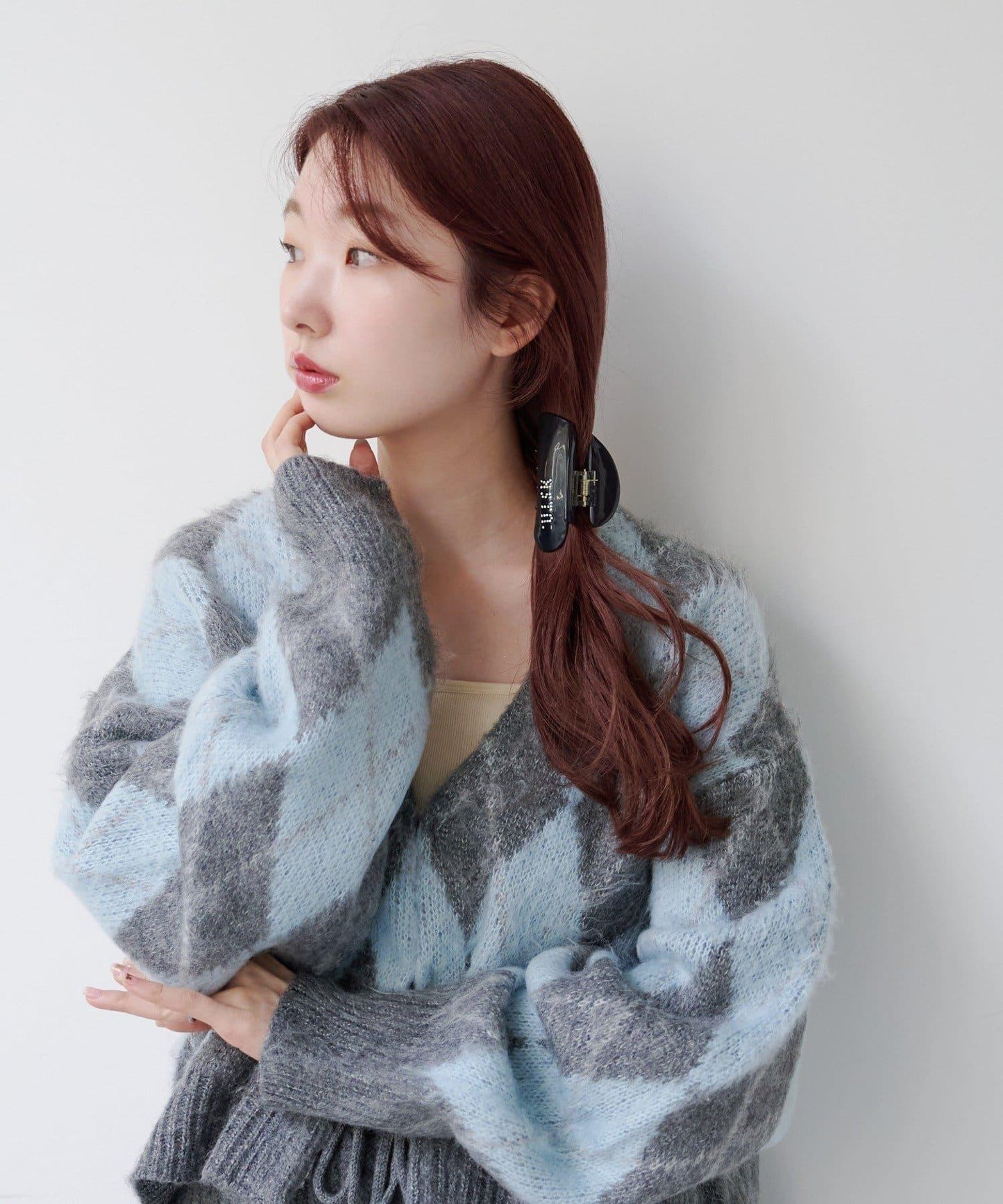 菱格絨面針織開衫