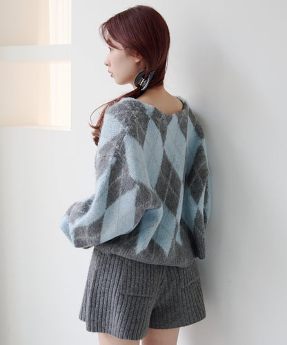 菱格絨面針織開衫
