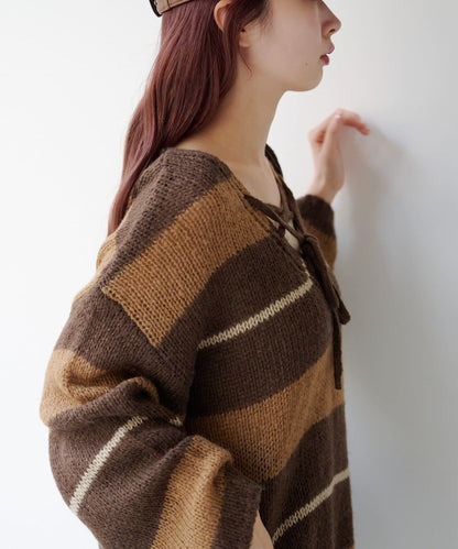 【純色&條紋/前後兩穿】繫帶寬鬆針織衫