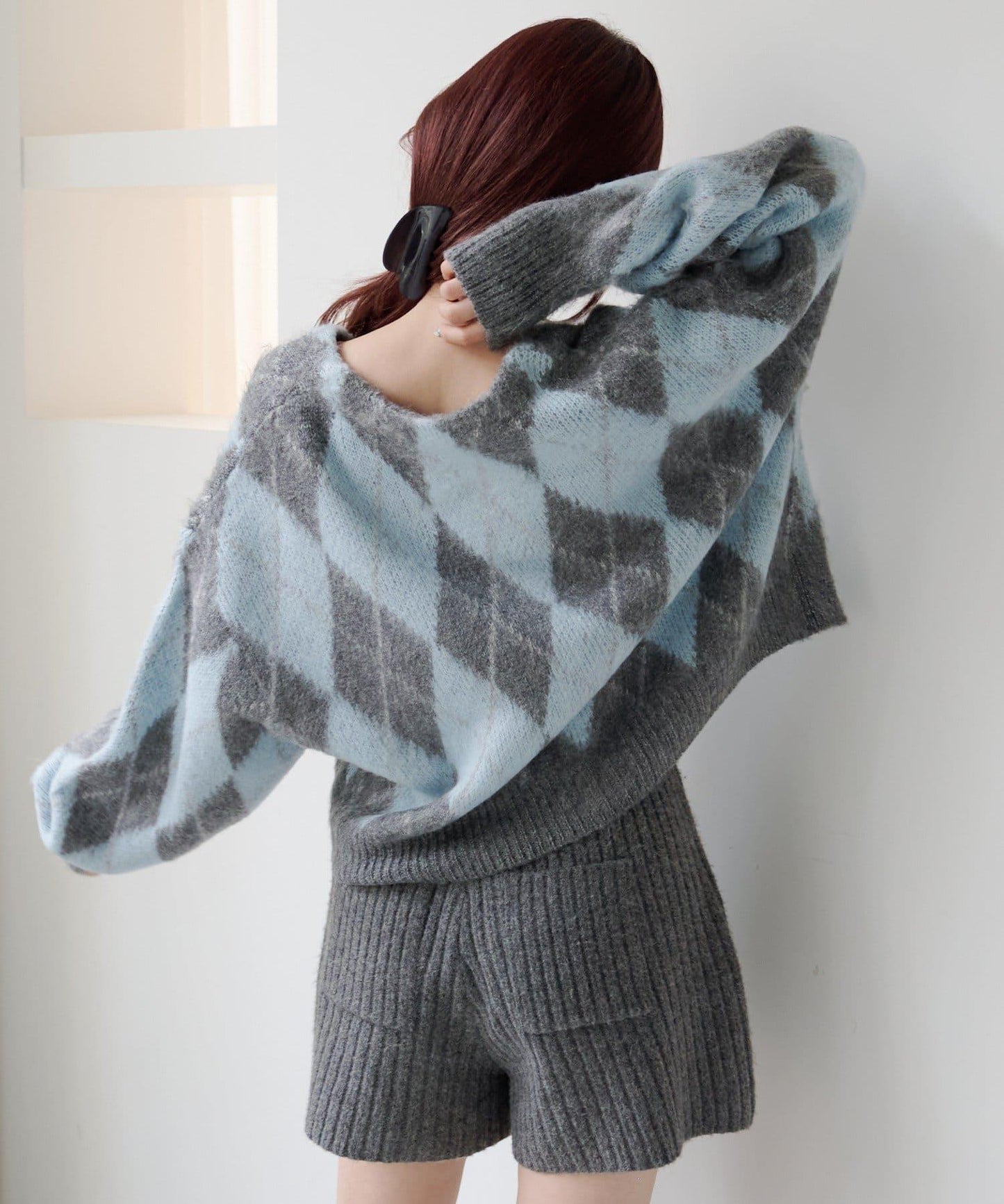 菱格絨面針織開衫