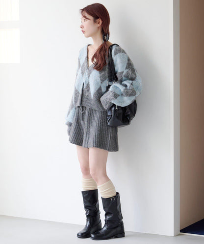 菱格絨面針織開衫