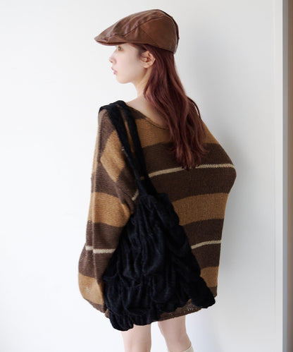 【純色&條紋/前後兩穿】繫帶寬鬆針織衫