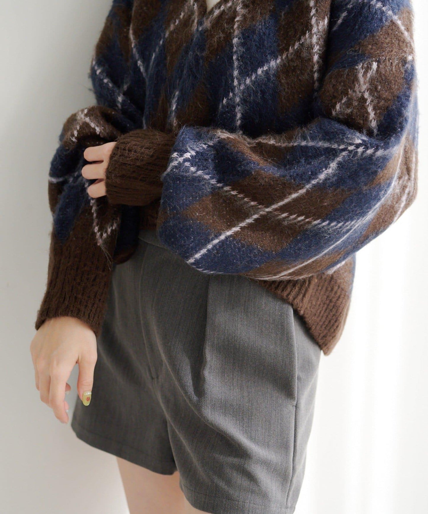 菱格絨面針織開衫