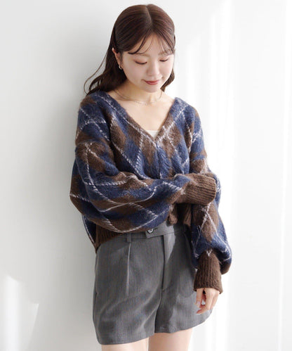 菱格絨面針織開衫