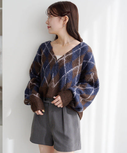 菱格絨面針織開衫