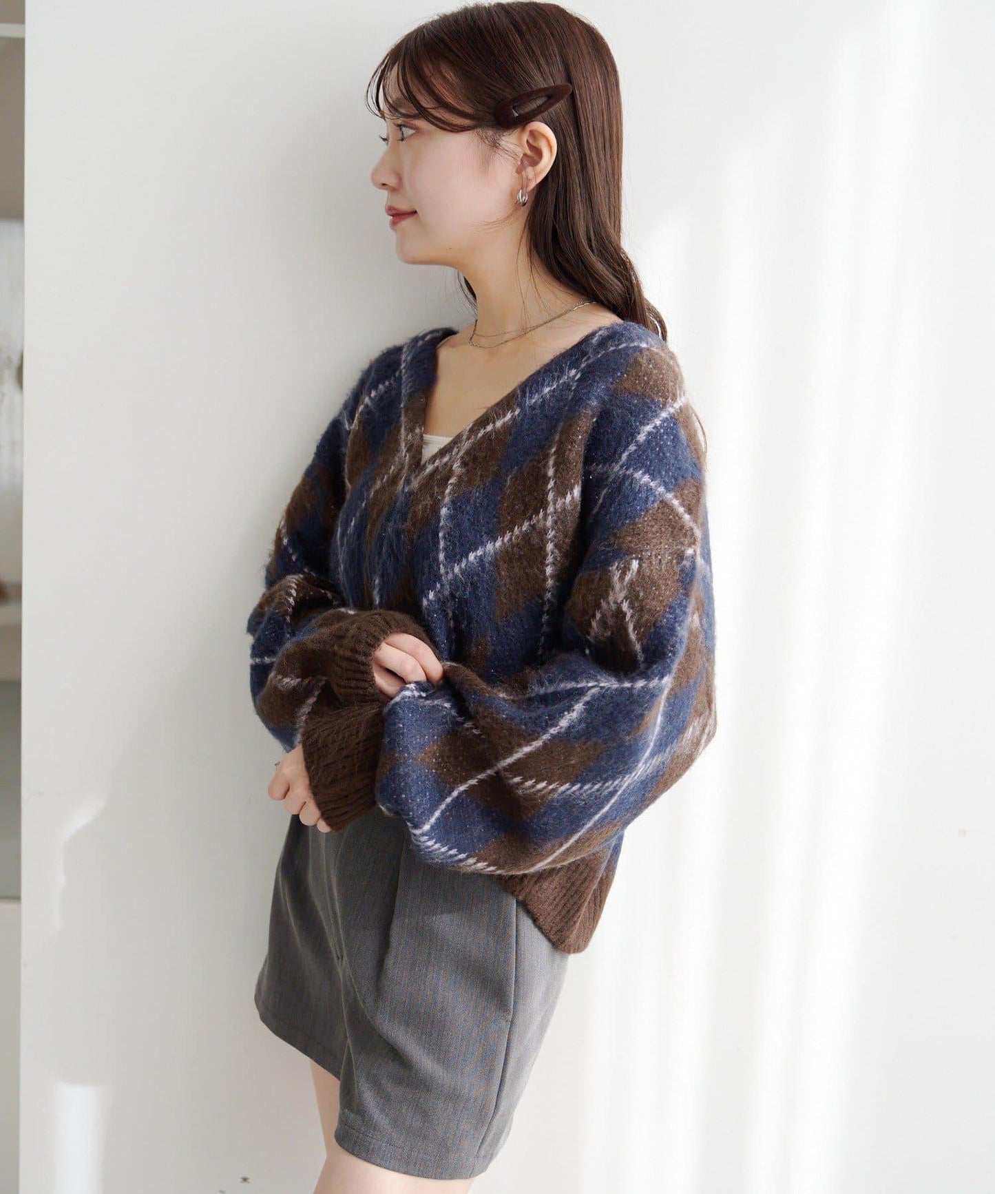 菱格絨面針織開衫