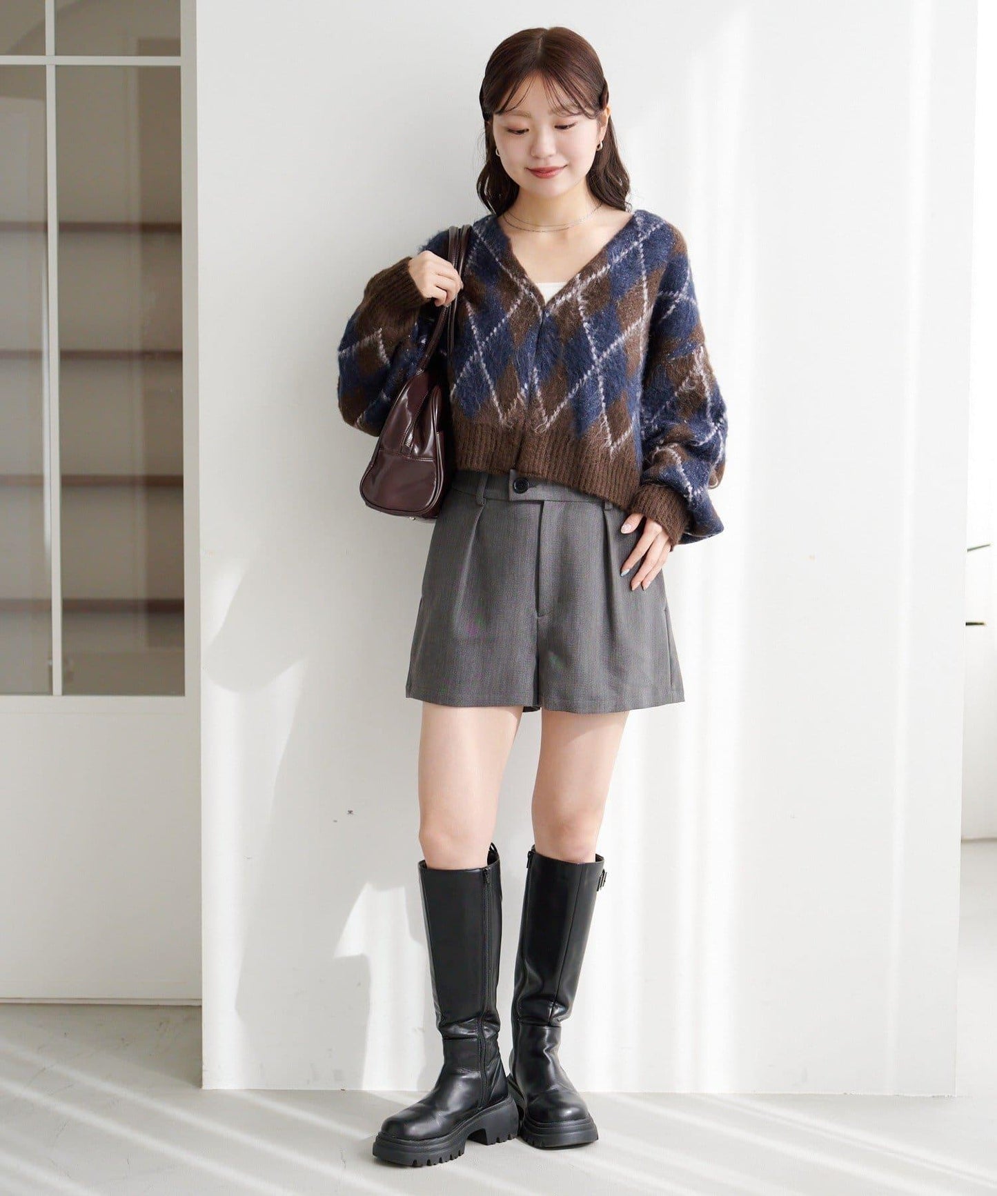 菱格絨面針織開衫