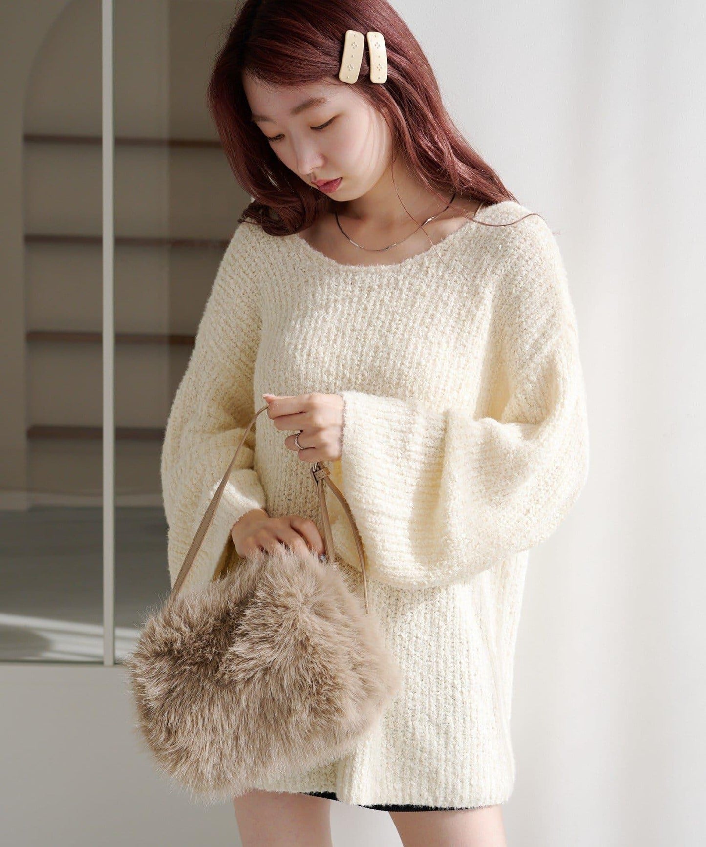 【純色&條紋/前後兩穿】繫帶寬鬆針織衫