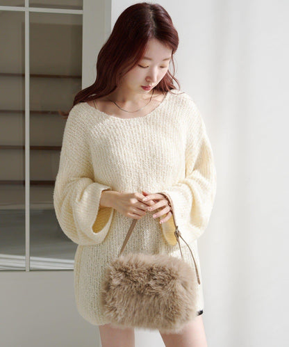 【純色&條紋/前後兩穿】繫帶寬鬆針織衫