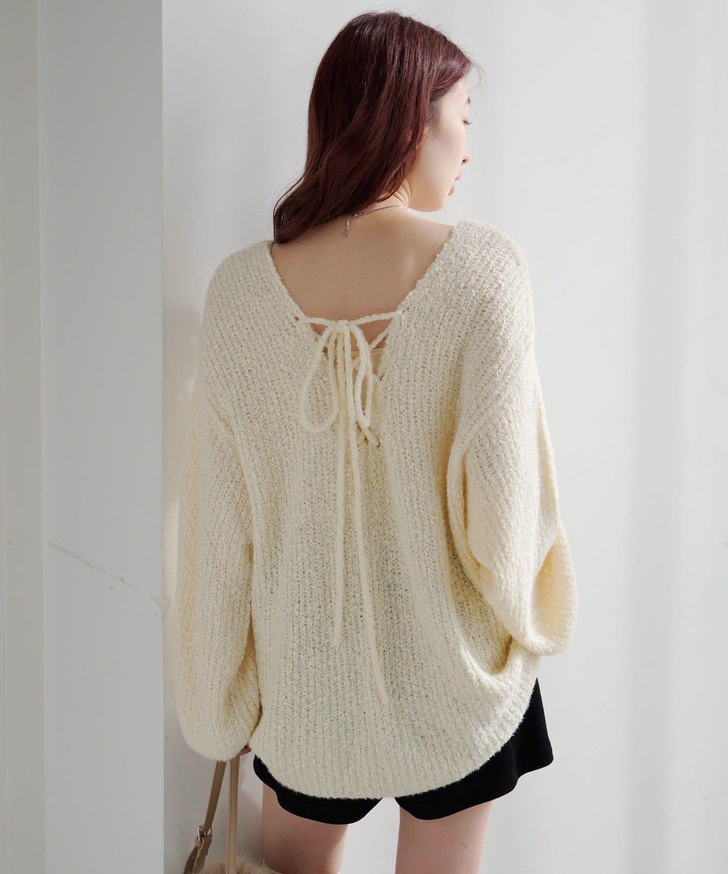 【純色&條紋/前後兩穿】繫帶寬鬆針織衫