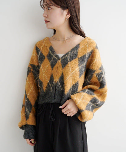 菱格絨面針織開衫