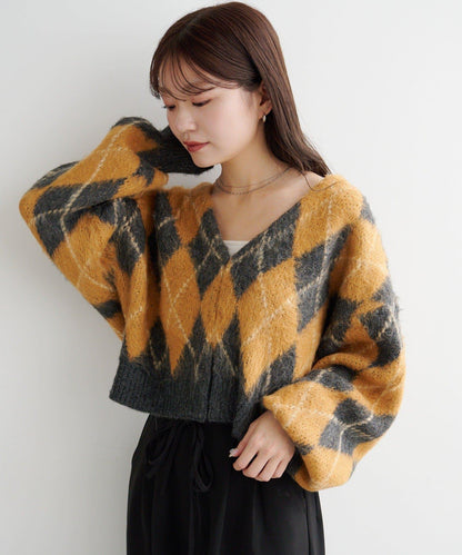 菱格絨面針織開衫