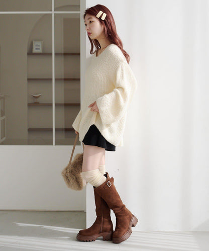 【純色&條紋/前後兩穿】繫帶寬鬆針織衫