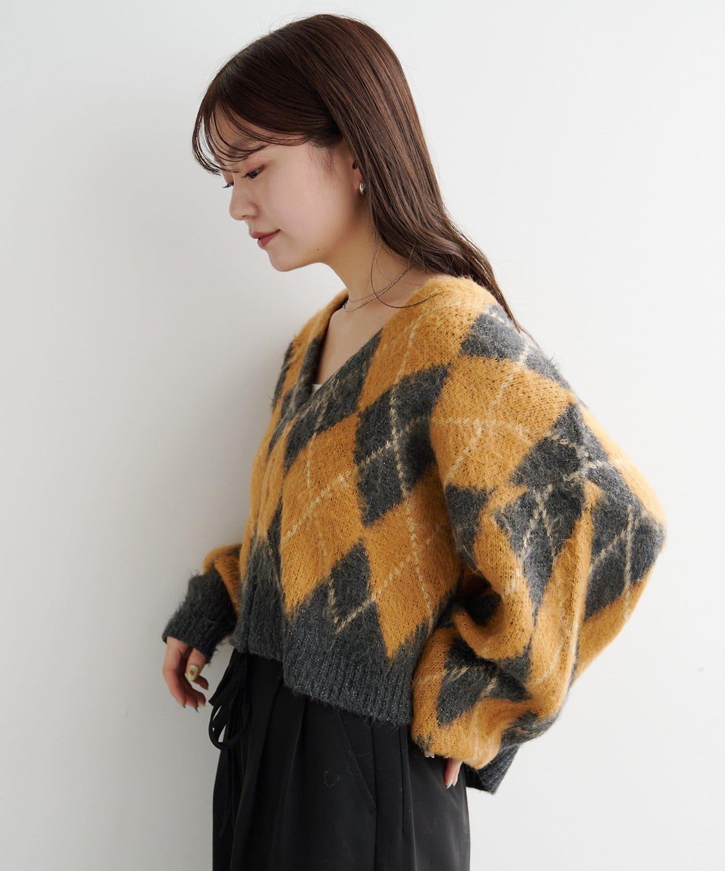 菱格絨面針織開衫