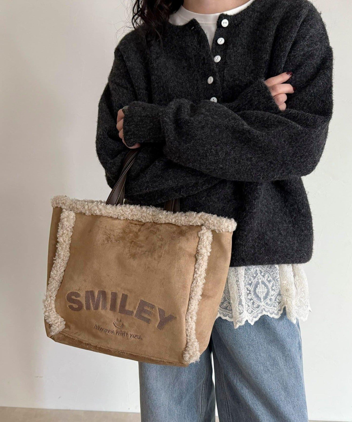 SMILEY環保仿毛絨托特包