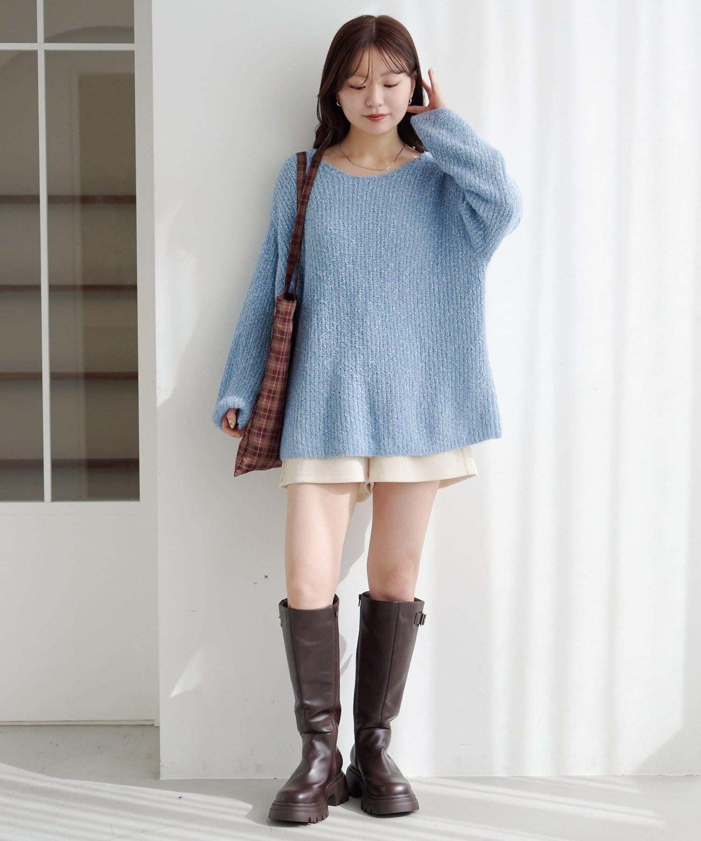 【純色&條紋/前後兩穿】繫帶寬鬆針織衫