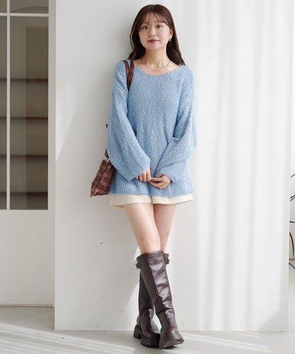 【純色&條紋/前後兩穿】繫帶寬鬆針織衫
