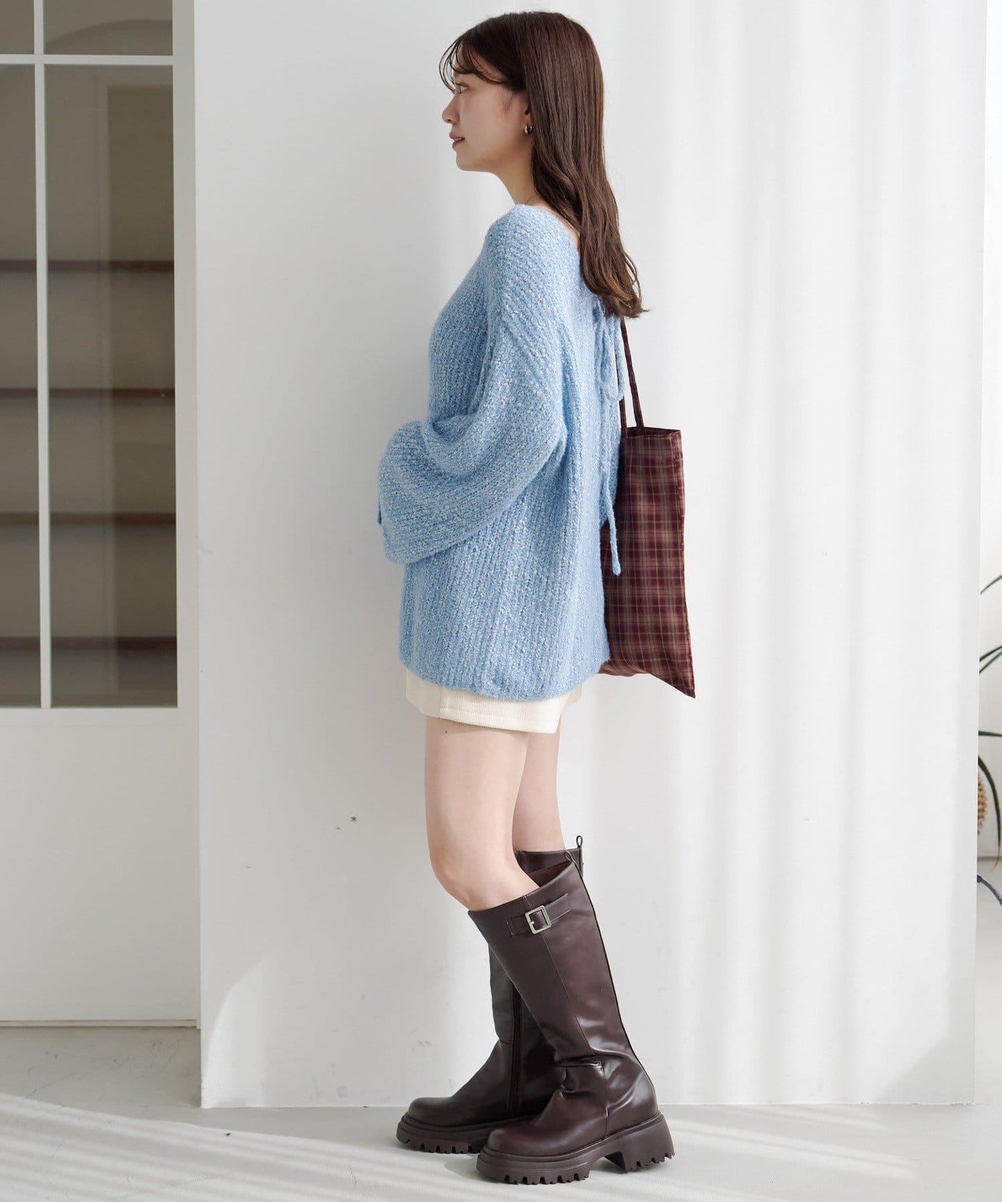 【純色&條紋/前後兩穿】繫帶寬鬆針織衫