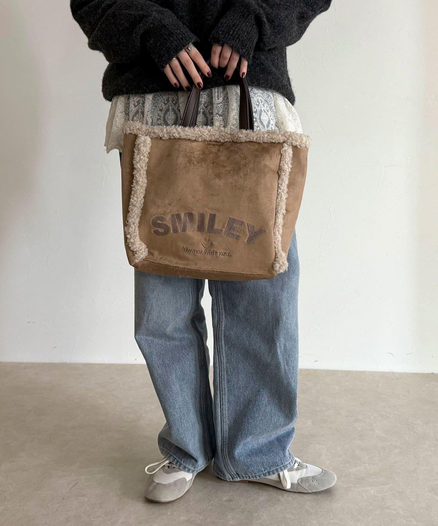 SMILEY環保仿毛絨托特包