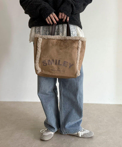 SMILEY環保仿毛絨托特包