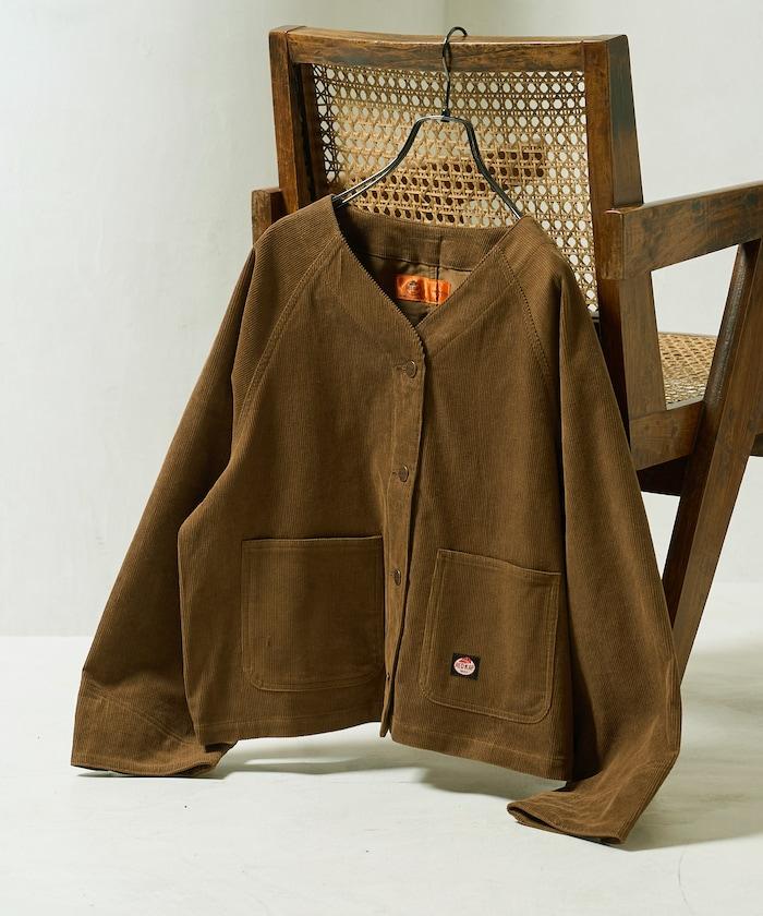 特別款燈芯絨無領V領夾克＜可搭配套裝＞