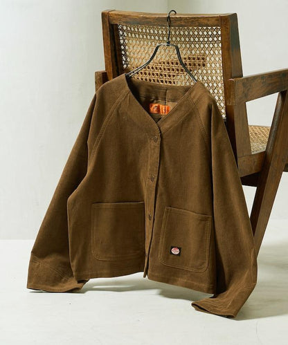 特別款燈芯絨無領V領夾克＜可搭配套裝＞