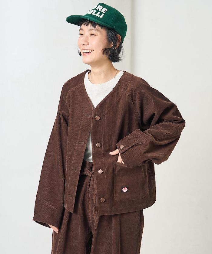 特別款燈芯絨無領V領夾克＜可搭配套裝＞