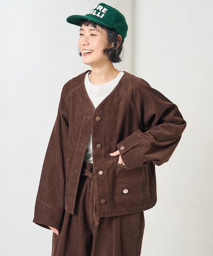 特別款燈芯絨無領V領夾克＜可搭配套裝＞