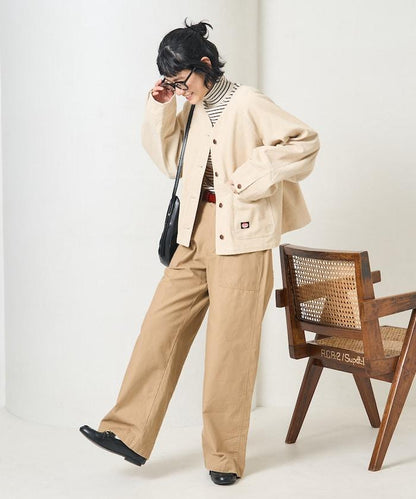 特別款燈芯絨無領V領夾克＜可搭配套裝＞