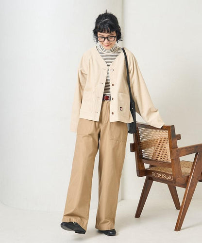 特別款燈芯絨無領V領夾克＜可搭配套裝＞