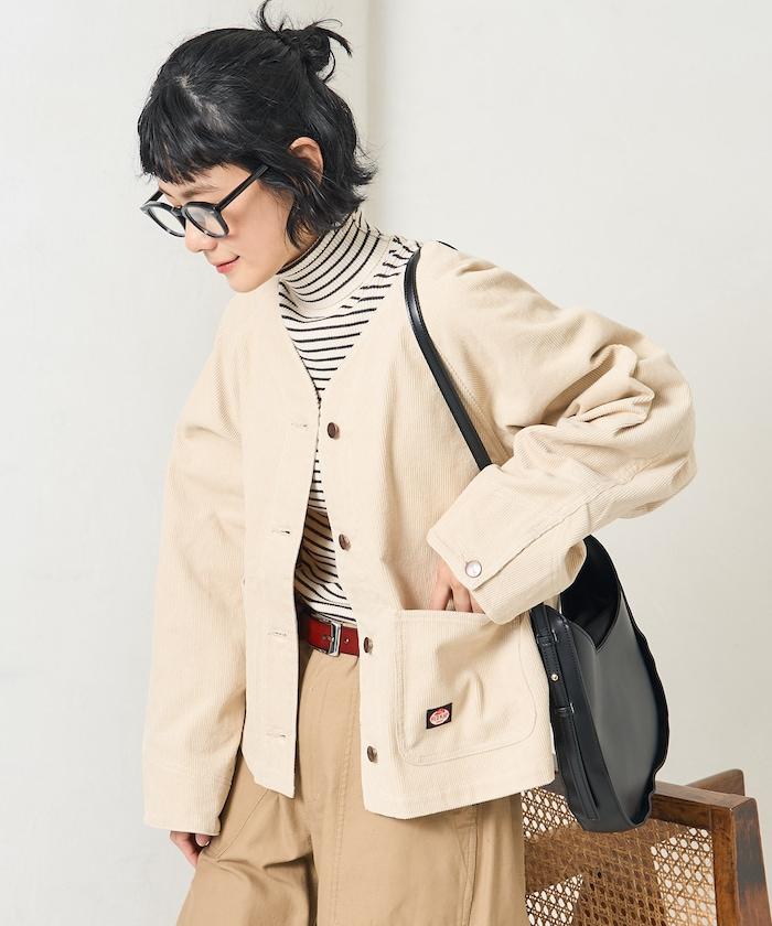 特別款燈芯絨無領V領夾克＜可搭配套裝＞