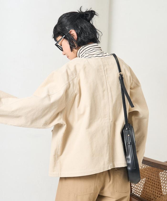 特別款燈芯絨無領V領夾克＜可搭配套裝＞