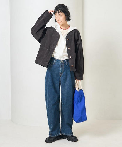 特別款燈芯絨無領V領夾克＜可搭配套裝＞