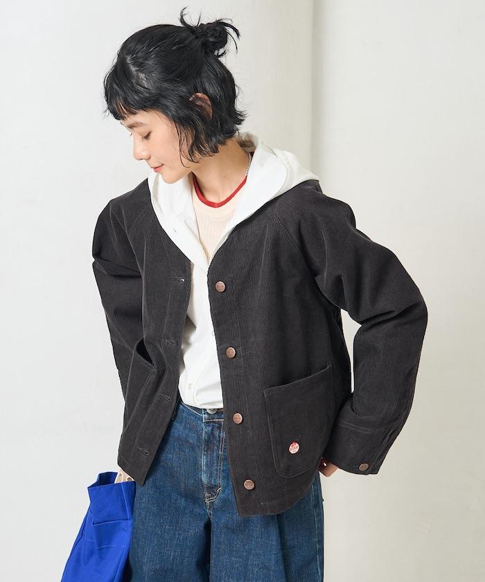 特別款燈芯絨無領V領夾克＜可搭配套裝＞