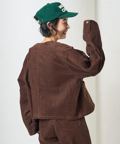 特別款燈芯絨無領V領夾克＜可搭配套裝＞