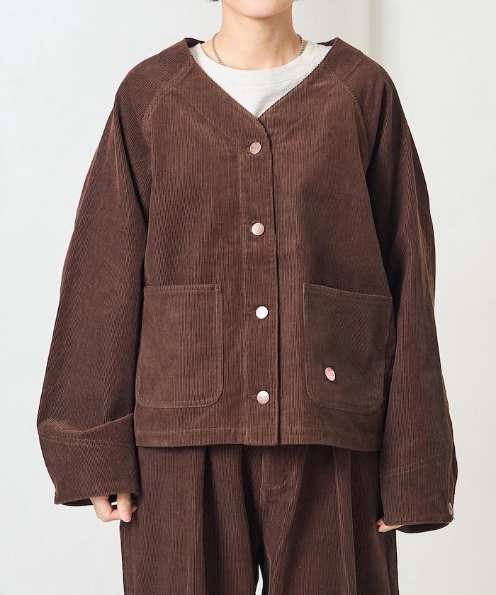 特別款燈芯絨無領V領夾克＜可搭配套裝＞