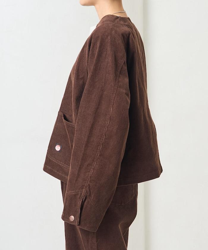 特別款燈芯絨無領V領夾克＜可搭配套裝＞