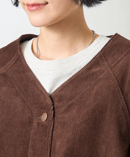 特別款燈芯絨無領V領夾克＜可搭配套裝＞