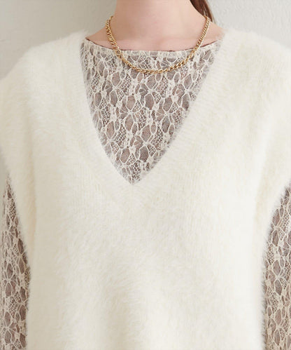 【natural couture】羽毛紗線針織背心