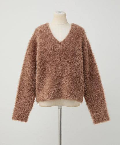 V領長毛針織套頭衫