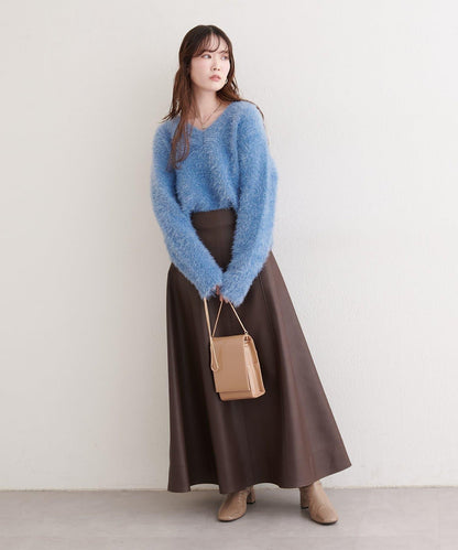 V領長毛針織套頭衫