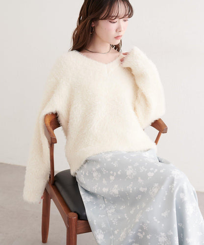 V領長毛針織套頭衫