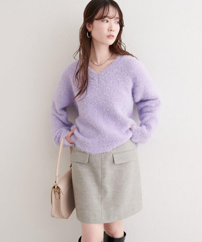 V領長毛針織套頭衫