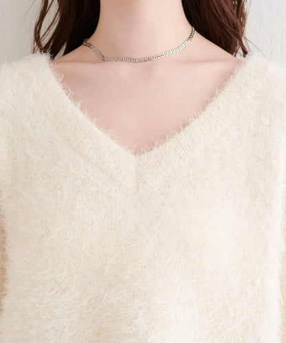 V領長毛針織套頭衫