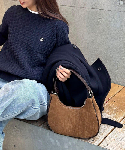 拼接麂皮圓形單肩揹包